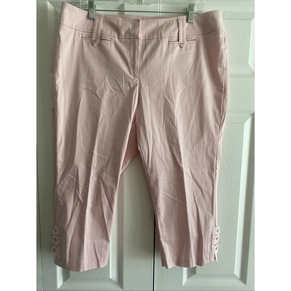 Tribal Stretch Capri Pants Womens Size 14 Pink Cropped Button Hem Cotton Coastal - Picture 1 of 9